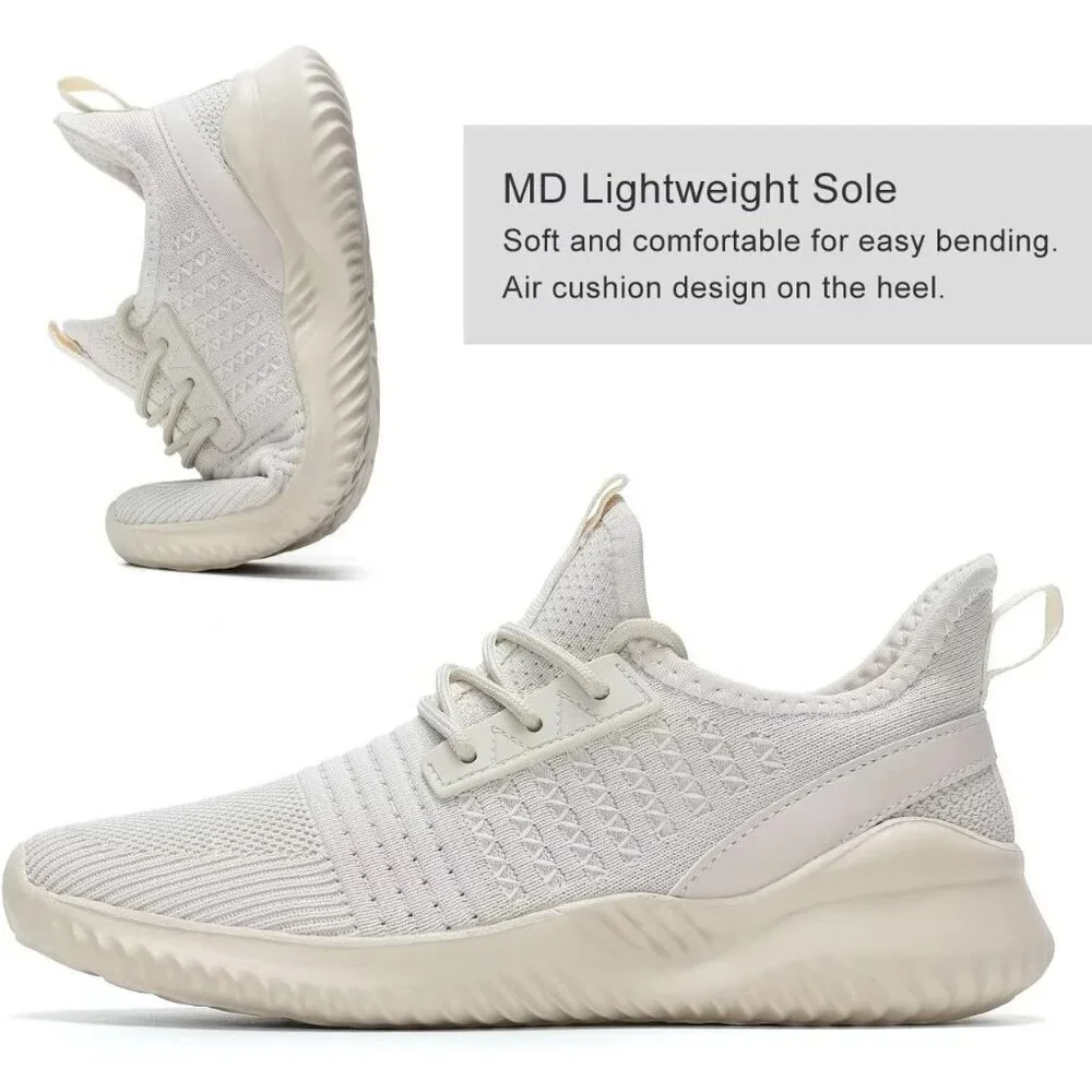 Women's Beige Lightweight Breathable Non Slip Athletic Mesh Fashion Sneakers